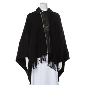 The Kooples Black Fringe Cape with Zipper